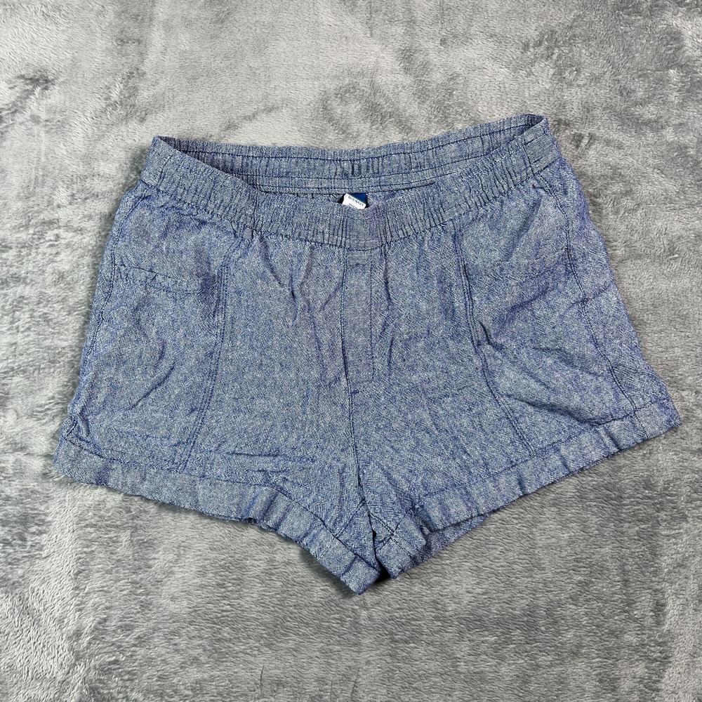 Old Navy Shorts Womens Medium Blue High Rise Chambray Elastic Waist Cuffed Hem